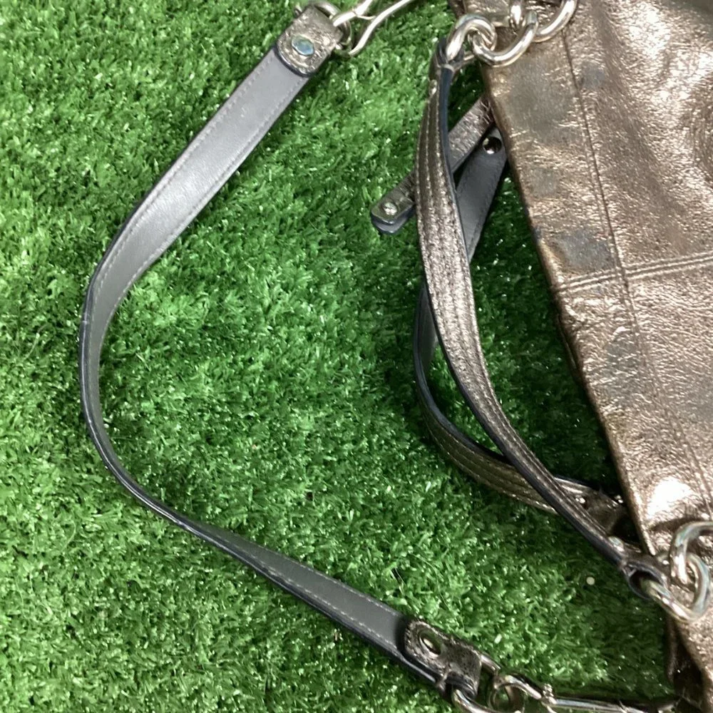 COACH Brooke Metallic Pewter Silver Patent Leather Hobo Purse
